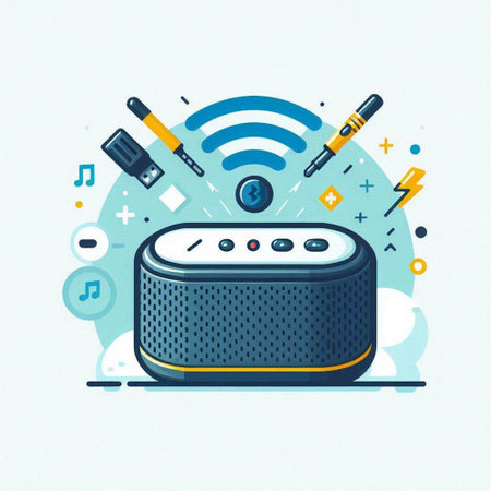 Audio speaker. Audio equipment. Vector illustration in flat cartoon style.のイラスト素材