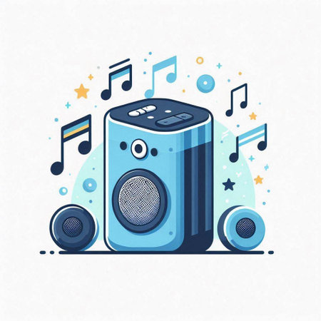 Music speaker with musical notes. Vector illustration in flat cartoon style.のイラスト素材