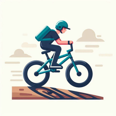 Cyclist in helmet riding a bicycle. Flat style vector illustration.のイラスト素材