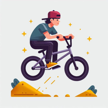 Vector illustration of a young man riding a bicycle in the park.のイラスト素材