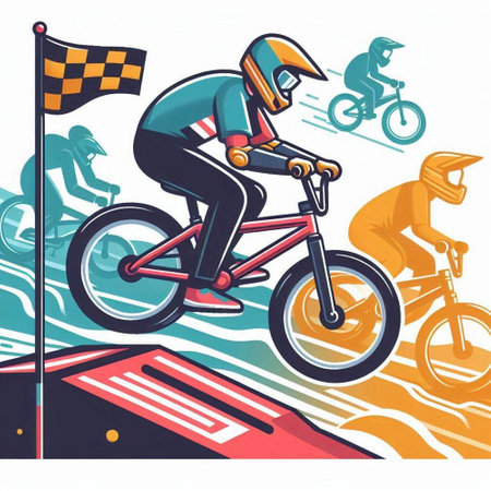 Bicyclist riding on the race track. Vector illustration.のイラスト素材