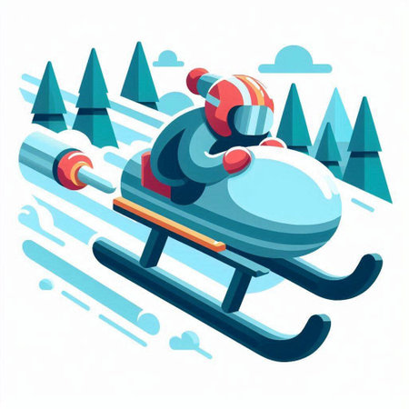 Snowboarder rides a snowmobile in the mountains. Vector illustration.のイラスト素材