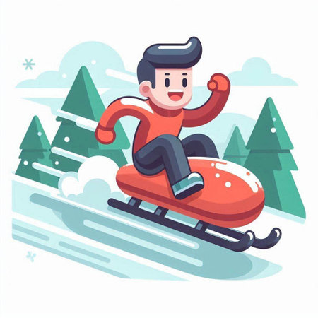 Cartoon man riding a snowmobile. Vector illustration in cartoon style.のイラスト素材