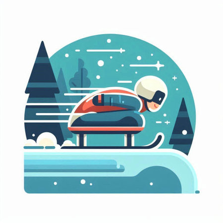 Snowboarder in a helmet on a snowmobile. Flat vector illustration.のイラスト素材