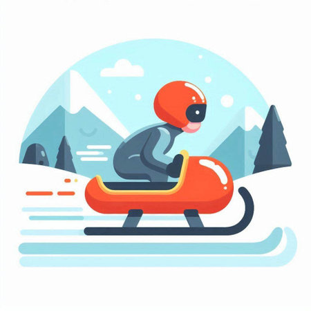Snowboarder rides on a snowmobile in the mountains. Flat vector illustration.のイラスト素材