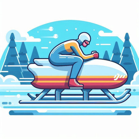 Snowmobiling. Winter sports. Vector illustration in flat style.のイラスト素材