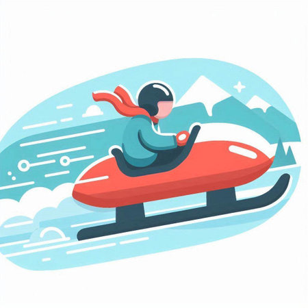 Snowboarder riding a snowmobile. Flat style vector illustration.のイラスト素材