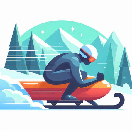 Snowboarder riding a snowmobile in the mountains. Vector illustration.のイラスト素材