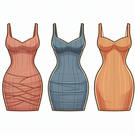 Set of women's dresses on a white background. Vector illustration.のイラスト素材