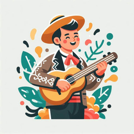 Mexican man playing guitar. Cinco de mayo vector illustrationのイラスト素材