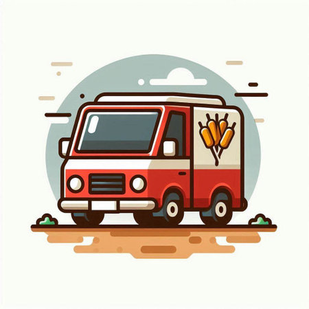 Food truck flat icon. Vector illustration of food truck. Food truck.のイラスト素材