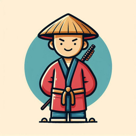 Illustration of japanese boy in traditional clothes. Vector illustrationのイラスト素材