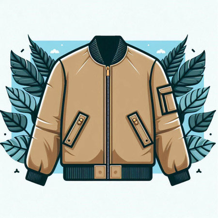 Vector illustration of a men's jacket on a background of leaves.のイラスト素材