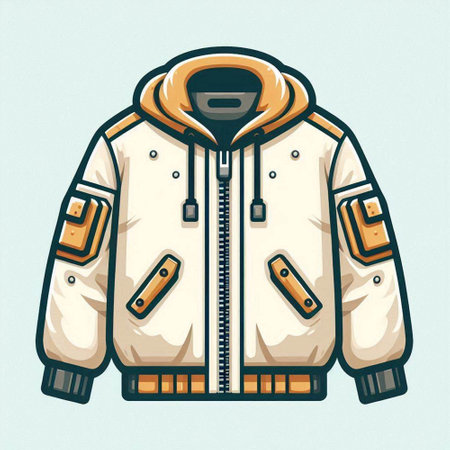 Woolen winter jacket with hood isolated vector illustration in retro styleのイラスト素材