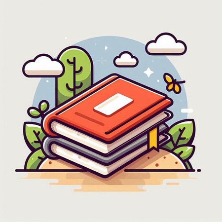 Vector illustration of a stack of books on the ground in the park.のイラスト素材