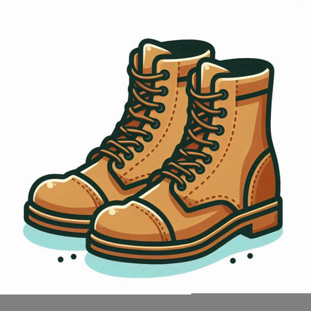 Vector illustration of a pair of brown boots on a white background.のイラスト素材