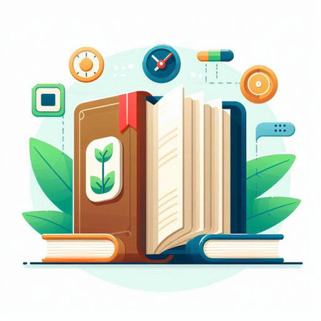 Books and knowledge concept. Vector illustration in flat style. Education backgroundのイラスト素材