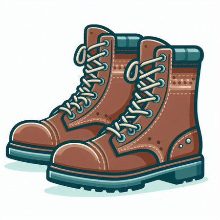 Hiking boots isolated on white background. Cartoon style. Vector illustration.のイラスト素材