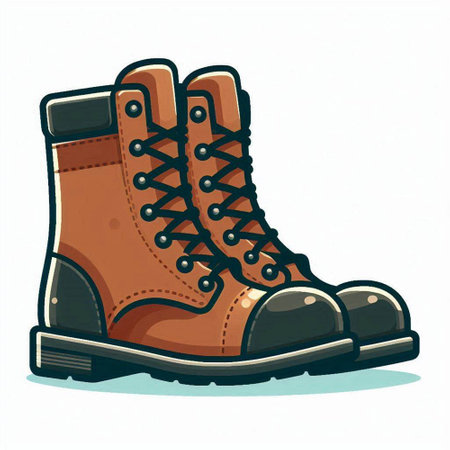 Hiking boots isolated on white background. Cartoon style. Vector illustration.のイラスト素材