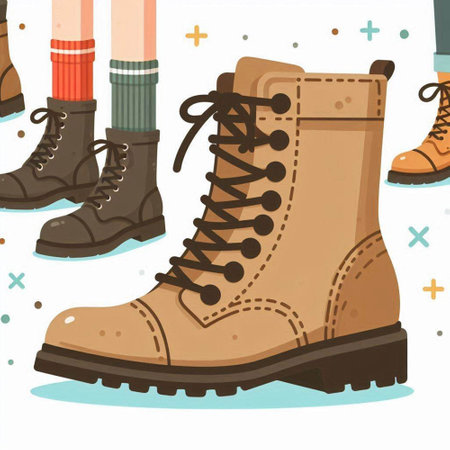 Illustration of a Pair of Winter Boots on a Background with Snowflakesのイラスト素材