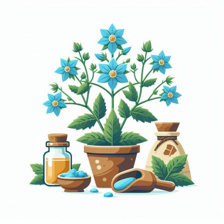 Flower in a pot. Vector illustration. Natural cosmetic products.のイラスト素材