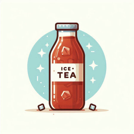 Illustration of a bottle of cola with ice cubes. Vector illustration.のイラスト素材