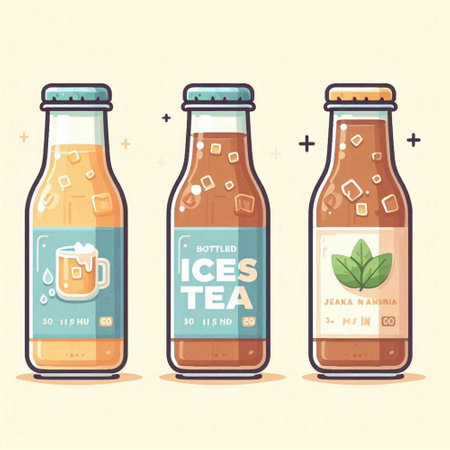 Soda bottles with ice and mint. Vector illustration in flat style.のイラスト素材