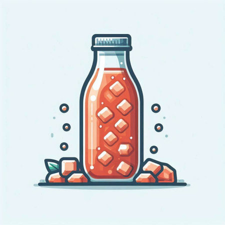 Bottle of smoothie with ice cubes. Vector illustration in cartoon style.のイラスト素材