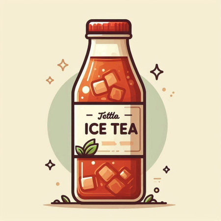 Bottle of ice tea with mint leaves. Vector illustration in cartoon style.のイラスト素材