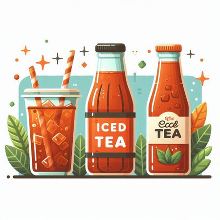 Iced tea. Vector illustration in flat cartoon style. Isolated on white background.のイラスト素材