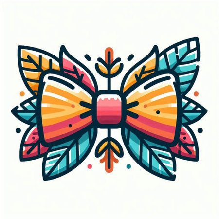 Hand drawn doodle bow tie with leaves. Vector illustration.のイラスト素材