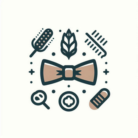 Vector illustration of a bow tie, ears of wheat, hairbrush, combs.のイラスト素材