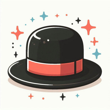 Vector illustration of a black top hat on a white background with stars.のイラスト素材