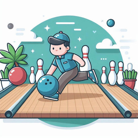 Illustration of a bowling player doing a trick on the bowling alleyのイラスト素材