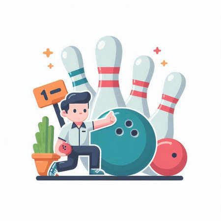 Businessman playing bowling. Vector illustration in a flat cartoon style.のイラスト素材