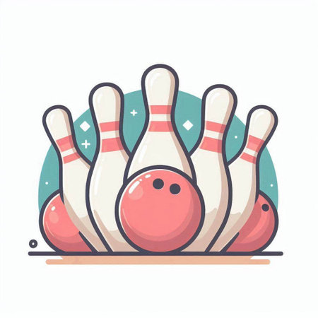 Bowling ball and pins. Vector illustration in cartoon style on white background.のイラスト素材