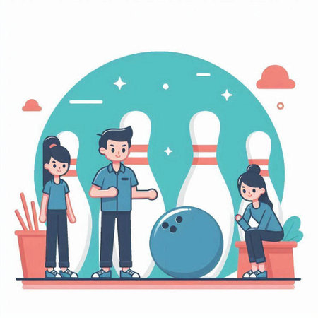 People playing bowling. Vector illustration in a flat style. Cartoon character.のイラスト素材