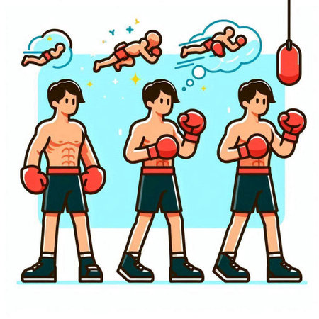 Boxing sport concept. Vector illustration in flat cartoon style. Boxer training.のイラスト素材