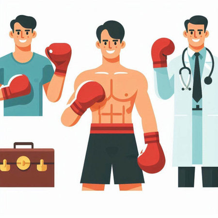 Male boxer in boxing gloves with a stethoscope. Vector illustration.のイラスト素材