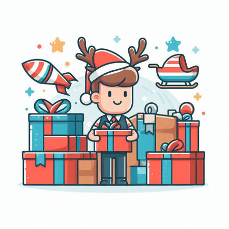 Santa Claus with gifts. Christmas and New Year. Vector illustration.のイラスト素材