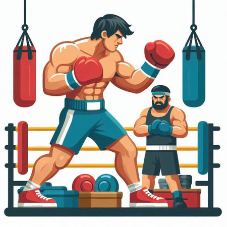 Boxing competition. Boxers in the ring. Vector illustration.のイラスト素材