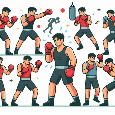 Boxing sport seamless pattern. Vector illustration in flat cartoon style.のイラスト素材