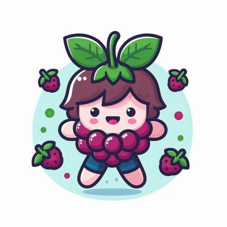 Cute boy holding a berry in his hands. Vector illustration.のイラスト素材