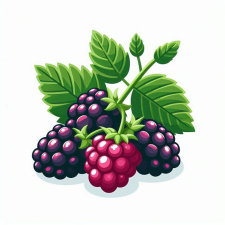 Ripe blackberries with leaves on a white background. Vector illustration.のイラスト素材