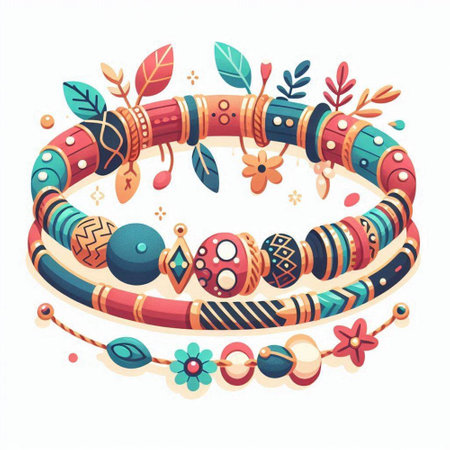 Colorful bracelets with ethnic ornaments. Vector illustration.のイラスト素材