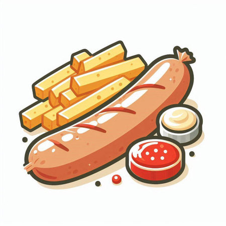 Sausage and french fries. Vector illustration of fast food.のイラスト素材