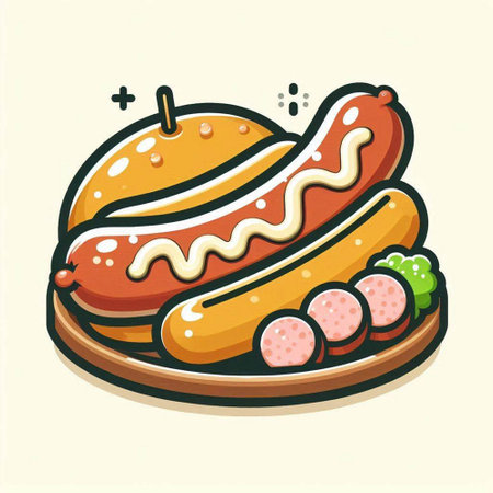 Fast food icon. Vector illustration of a hamburger with hot dogのイラスト素材
