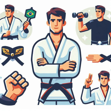 Cartoon karate icon set. Vector illustration in a flat styleのイラスト素材