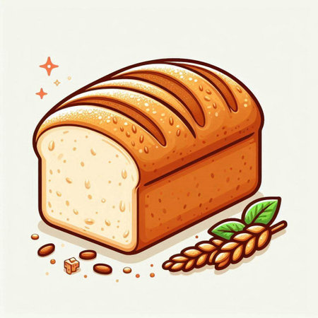 Illustration of a loaf of bread and wheat. Vector illustration.のイラスト素材