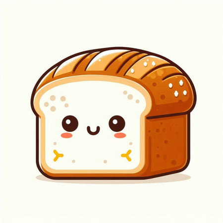 Cute cartoon bread character. Vector illustration isolated on white background.のイラスト素材